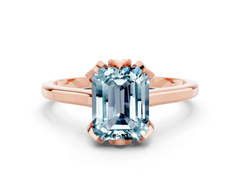 Rose gold Emerald Cut Aquamarine Solitaire Ring with Flower Prong Setting and Classic Band_12