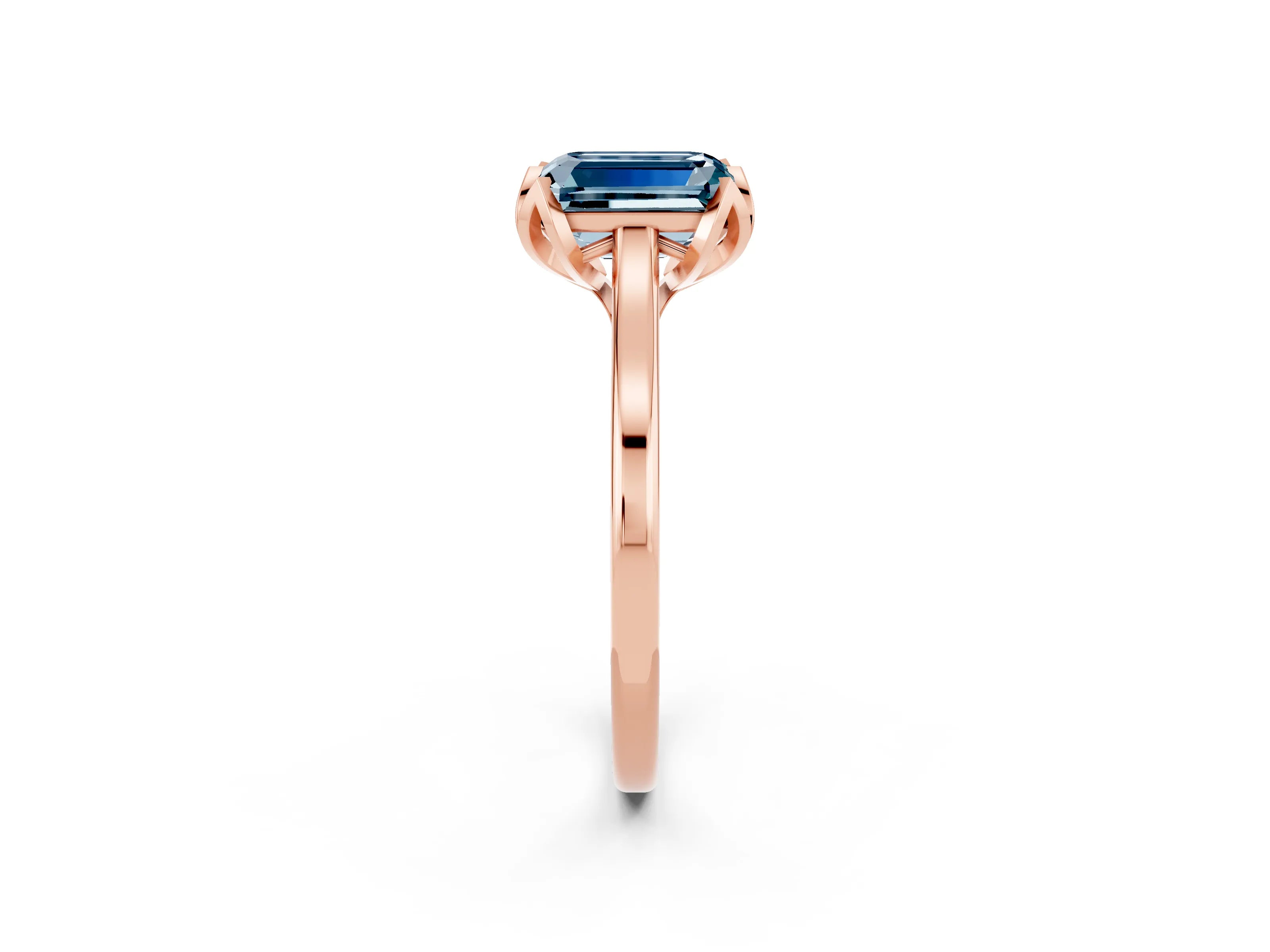 Rose gold Emerald Cut Aquamarine Solitaire Ring with Flower Prong Setting and Classic Band_14
