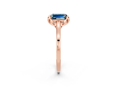 Rose gold Emerald Cut Aquamarine Solitaire Ring with Flower Prong Setting and Classic Band_14