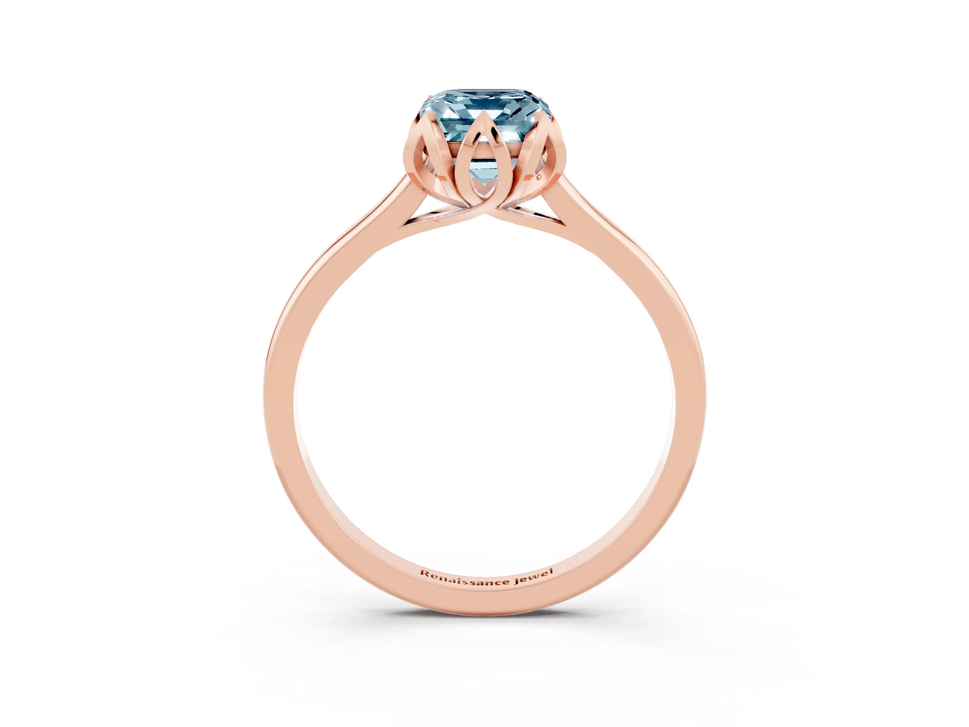Rose gold Emerald Cut Aquamarine Solitaire Ring with Flower Prong Setting and Classic Band_15