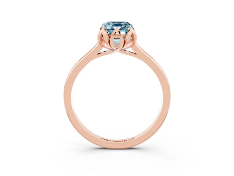 Rose gold Emerald Cut Aquamarine Solitaire Ring with Flower Prong Setting and Classic Band_15