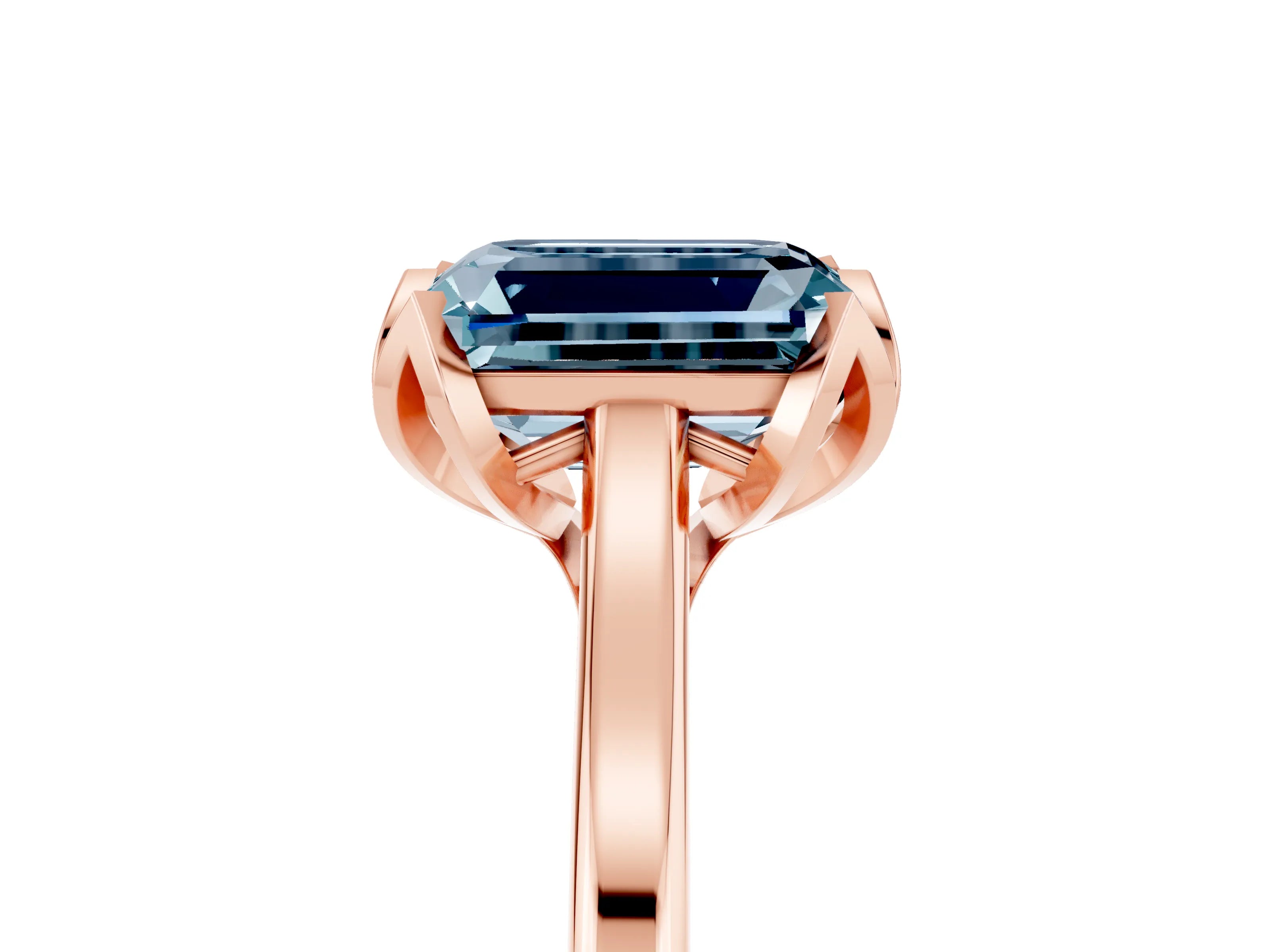 Rose gold Emerald Cut Aquamarine Solitaire Ring with Flower Prong Setting and Classic Band_17