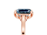 Rose gold Emerald Cut Aquamarine Solitaire Ring with Flower Prong Setting and Classic Band_17