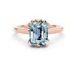 Rose gold Emerald Cut Aquamarine Solitaire Ring with Flower Prong Setting and Classic Band_37