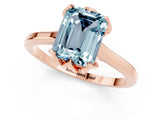 Rose gold Emerald Cut Aquamarine Solitaire Ring with Flower Prong Setting and Classic Band_38