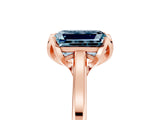 Rose gold Emerald Cut Aquamarine Solitaire Ring with Flower Prong Setting and Classic Band_42