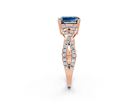 Rose gold Emerald Cut Aquamarine Solitaire Ring with Four-Prong Setting and Twisted Pavé Band_2