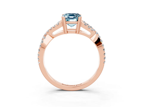 Rose gold Emerald Cut Aquamarine Solitaire Ring with Four-Prong Setting and Twisted Pavé Band_3
