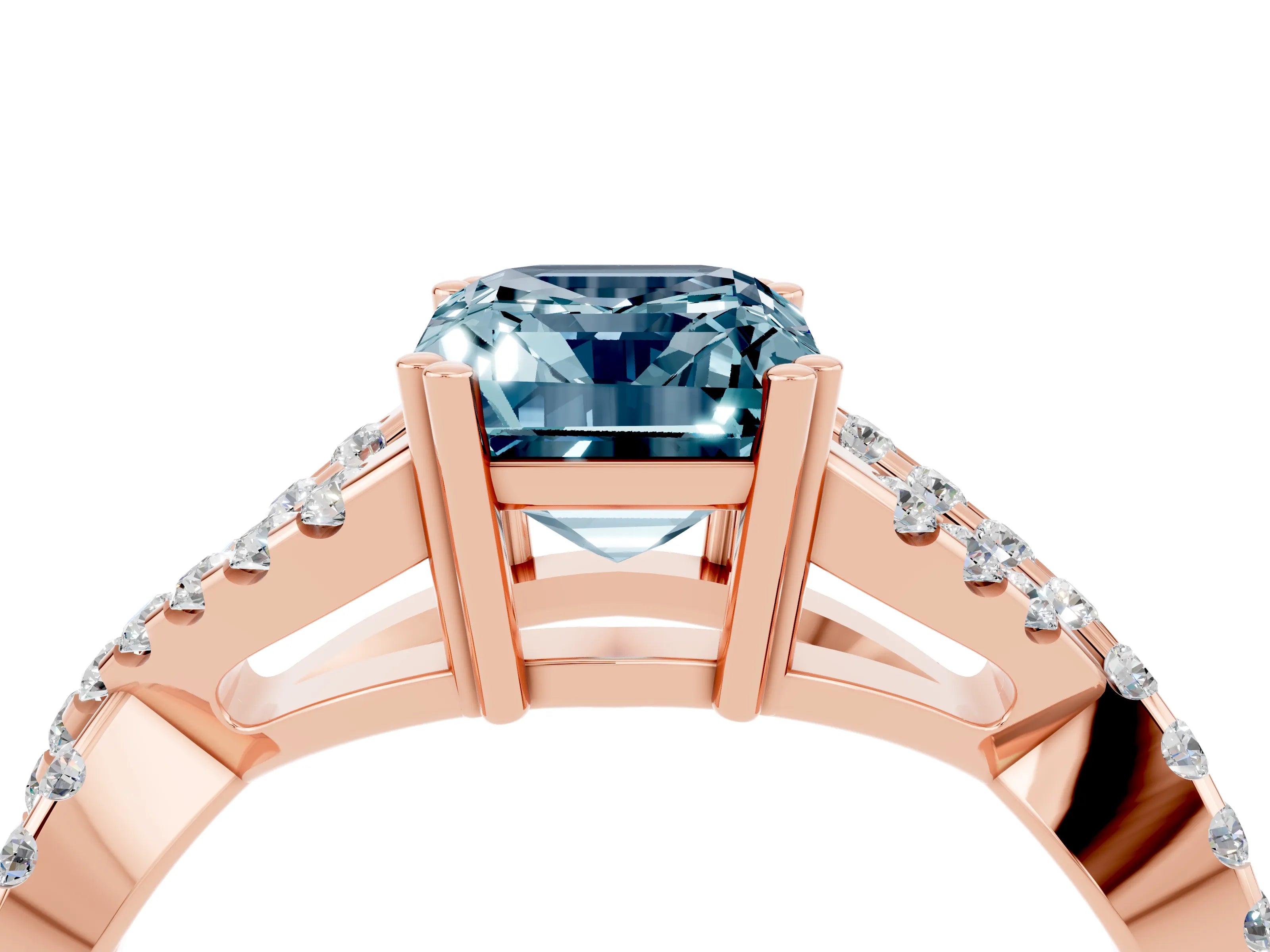 Rose gold Emerald Cut Aquamarine Solitaire Ring with Four-Prong Setting and Twisted Pavé Band_4