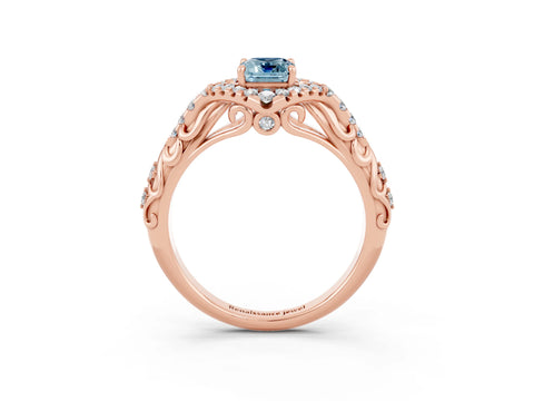 Rose gold Emerald Cut Aquamarine Solitaire Ring with Hidden Halo and Pavé Band_15