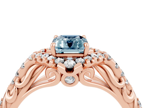 Rose gold Emerald Cut Aquamarine Solitaire Ring with Hidden Halo and Pavé Band_16
