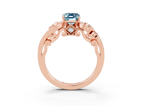 Rose gold Emerald Cut Aquamarine Solitaire Ring with Milgrain Pavé Band and Four-Prong Setting_27