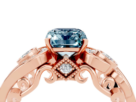 Rose gold Emerald Cut Aquamarine Solitaire Ring with Milgrain Pavé Band and Four-Prong Setting_36