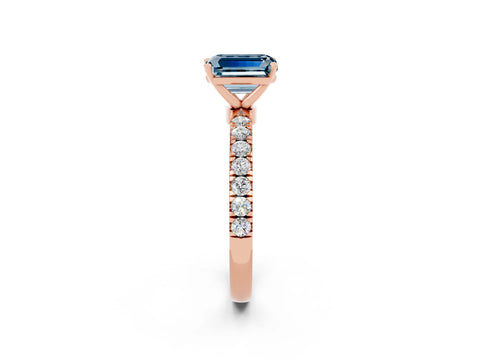 Rose gold Emerald Cut Aquamarine Solitaire Ring with Pavé Accents and Four-Prong Setting_2