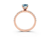 Rose gold Emerald Cut Aquamarine Solitaire Ring with Pavé Accents and Four-Prong Setting_3