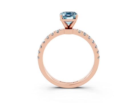 Rose gold Emerald Cut Aquamarine Solitaire Ring with Pavé Accents and Four-Prong Setting_3