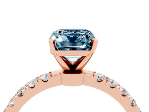 Rose gold Emerald Cut Aquamarine Solitaire Ring with Pavé Accents and Four-Prong Setting_4