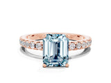 Rose gold Emerald Cut Aquamarine Solitaire Ring with Pavé Band and Four-Prong Setting_24