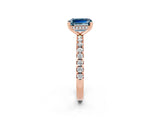 Rose gold Emerald Cut Aquamarine Solitaire Ring with Pavé Band and Four-Prong Setting_26