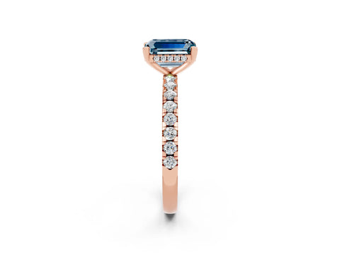 Rose gold Emerald Cut Aquamarine Solitaire Ring with Pavé Band and Four-Prong Setting_26