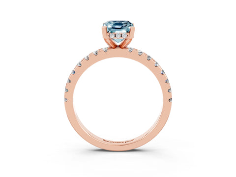 Rose gold Emerald Cut Aquamarine Solitaire Ring with Pavé Band and Four-Prong Setting_27