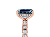 Rose gold Emerald Cut Aquamarine Solitaire Ring with Pavé Band and Four-Prong Setting_29