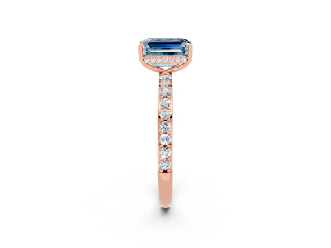 Rose gold Emerald Cut Aquamarine Solitaire Ring with Pavé Band and Hidden Halo_14