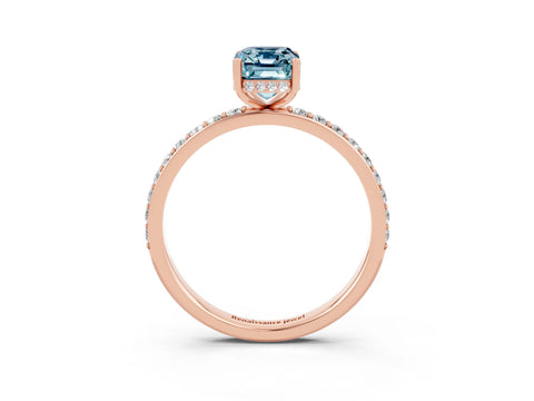 Rose gold Emerald Cut Aquamarine Solitaire Ring with Pavé Band and Hidden Halo_15