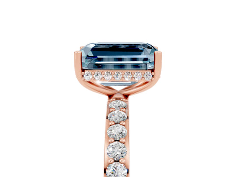 Rose gold Emerald Cut Aquamarine Solitaire Ring with Pavé Band and Hidden Halo_17