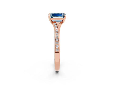 Rose gold Emerald Cut Aquamarine Solitaire Ring with Pavé Band and Prong Setting_26