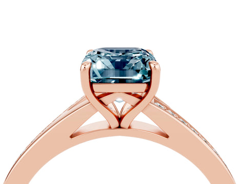 Rose gold Emerald Cut Aquamarine Solitaire Ring with Pavé Band and Prong Setting_28