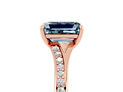 Rose gold Emerald Cut Aquamarine Solitaire Ring with Pavé Band and Prong Setting_29