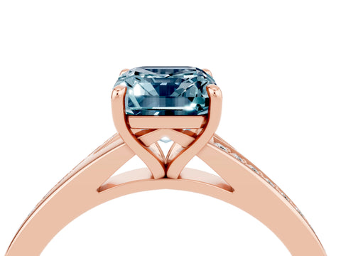 Rose gold Emerald Cut Aquamarine Solitaire Ring with Pavé Band and Prong Setting_4