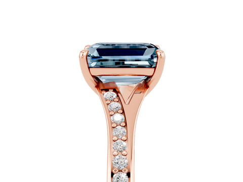 Rose gold Emerald Cut Aquamarine Solitaire Ring with Pavé Band and Prong Setting_5