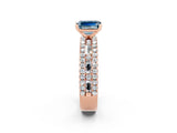 Rose gold Emerald Cut Aquamarine Solitaire Ring with Pavé and Channel Set Band_2