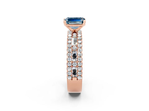 Rose gold Emerald Cut Aquamarine Solitaire Ring with Pavé and Channel Set Band_2