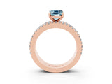 Rose gold Emerald Cut Aquamarine Solitaire Ring with Pavé and Channel Set Band_3