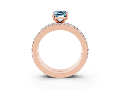 Rose gold Emerald Cut Aquamarine Solitaire Ring with Pavé and Channel Set Band_3