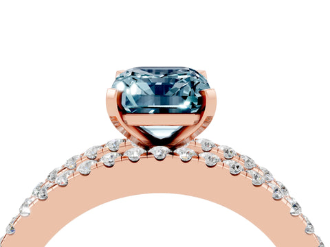 Rose gold Emerald Cut Aquamarine Solitaire Ring with Pavé and Channel Set Band_4