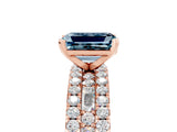 Rose gold Emerald Cut Aquamarine Solitaire Ring with Pavé and Channel Set Band_5