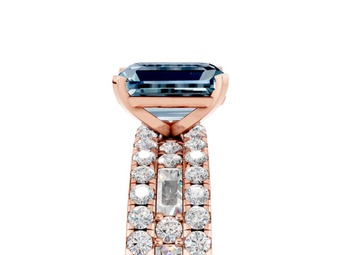 Rose gold Emerald Cut Aquamarine Solitaire Ring with Pavé and Channel Set Band_5