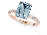 Rose gold Emerald Cut Aquamarine Solitaire Ring with Pave Band and Four Prong Setting_25