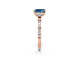 Rose gold Emerald Cut Aquamarine Solitaire Ring with Pave Band and Four Prong Setting_26