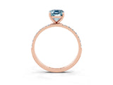 Rose gold Emerald Cut Aquamarine Solitaire Ring with Pave Band and Four Prong Setting_27