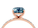 Rose gold Emerald Cut Aquamarine Solitaire Ring with Pave Band and Four Prong Setting_28