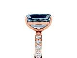 Rose gold Emerald Cut Aquamarine Solitaire Ring with Pave Band and Four Prong Setting_29