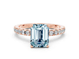 Rose gold Emerald Cut Aquamarine Solitaire Ring with Round  Pavé Band and Four-Prong Setting_44