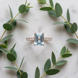 Rose gold Emerald Cut Aquamarine Solitaire Ring with Round  Pavé Band and Four-Prong Setting_45