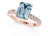Rose gold Emerald Cut Aquamarine Solitaire Ring with Round  Pavé Band and Four-Prong Setting_45