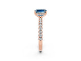 Rose gold Emerald Cut Aquamarine Solitaire Ring with Round  Pavé Band and Four-Prong Setting_46